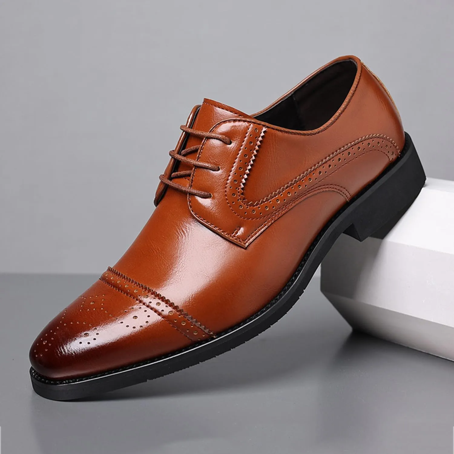 Men's Oxfords Lace Up Casual Dress Shoes Classic Brogue Derbys Formal Modern Business Shoes for Office Work