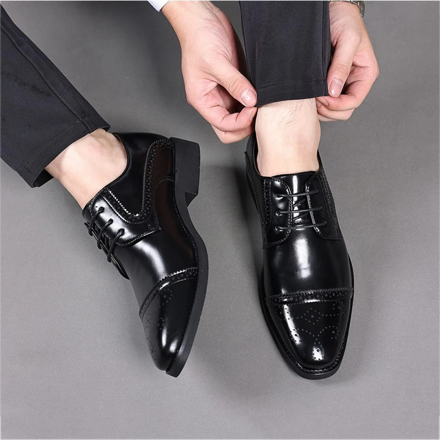 Men's Oxfords Lace Up Casual Dress Shoes Classic Brogue Derbys Formal Modern Business Shoes for Office Work