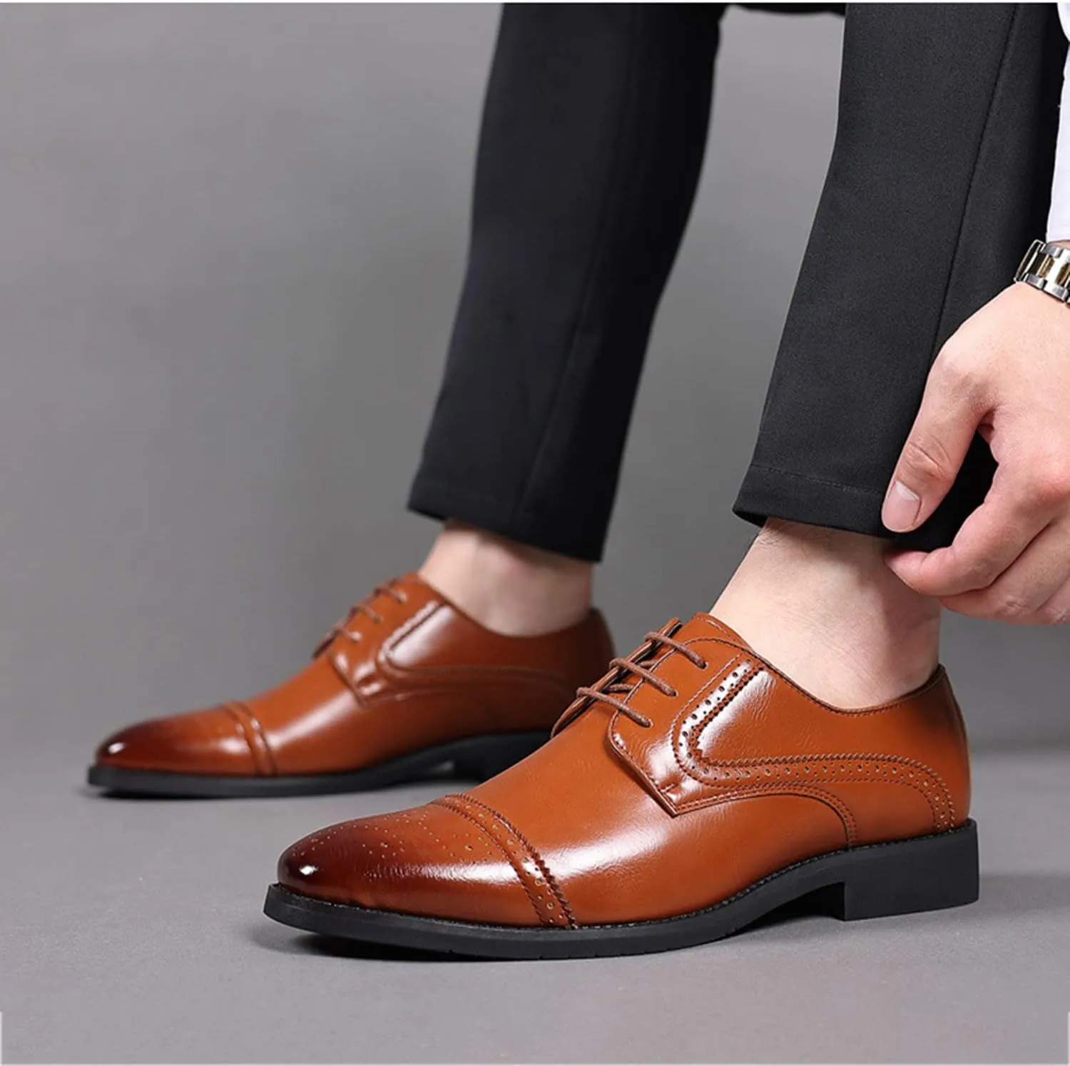 Men's Oxfords Lace Up Casual Dress Shoes Classic Brogue Derbys Formal Modern Business Shoes for Office Work