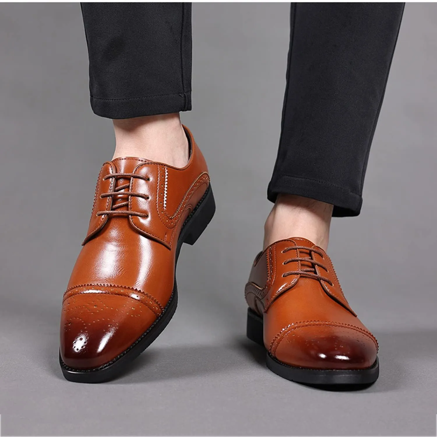 Men's Oxfords Lace Up Casual Dress Shoes Classic Brogue Derbys Formal Modern Business Shoes for Office Work