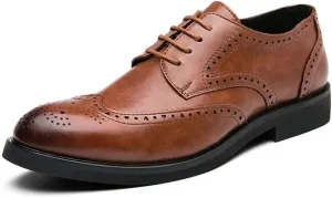 Men's Oxfords Shoes Pointed Toe Derby Shoes for Men Fashion Classic Lace Up Low Top Mens Leather Dress Shoes(Brown,7.5)