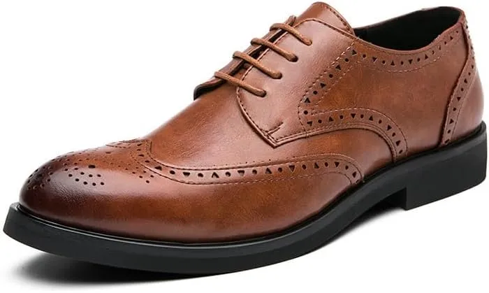 Men's Oxfords Shoes Pointed Toe Derby Shoes for Men Fashion Classic Lace Up Low Top Mens Leather Dress Shoes(Brown,7.5)