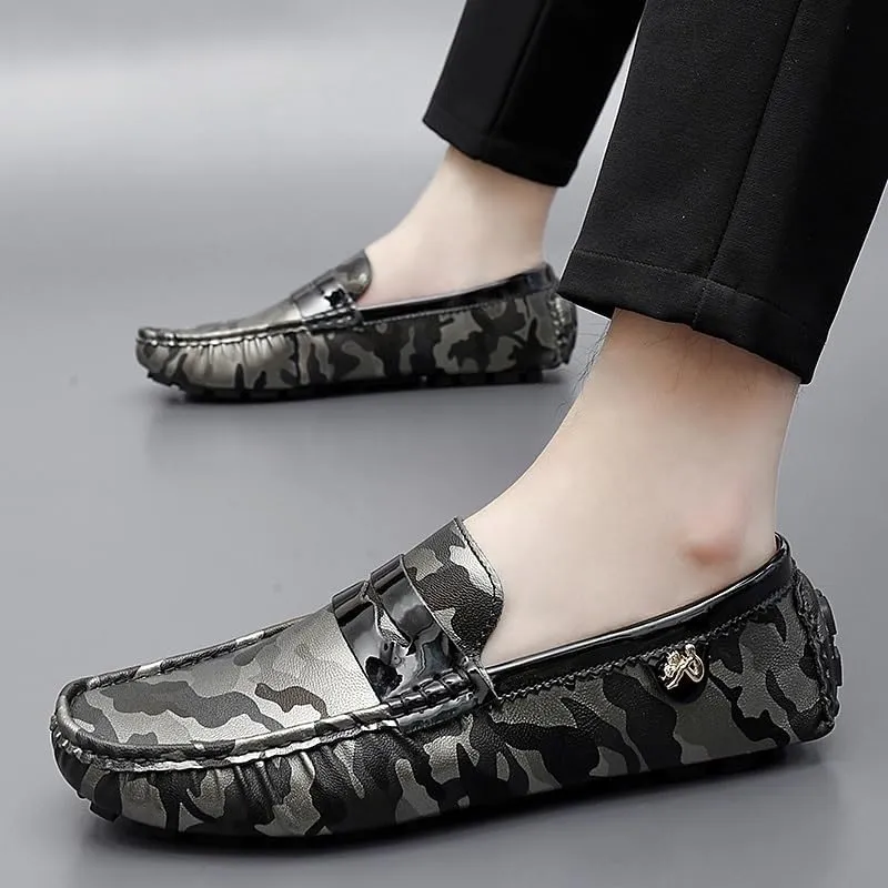 Mens Party Loafers Shoes Leather Working Solid Color Round Toe Anti-Slip Slip Resistant Rubber Sole Classic Slip On