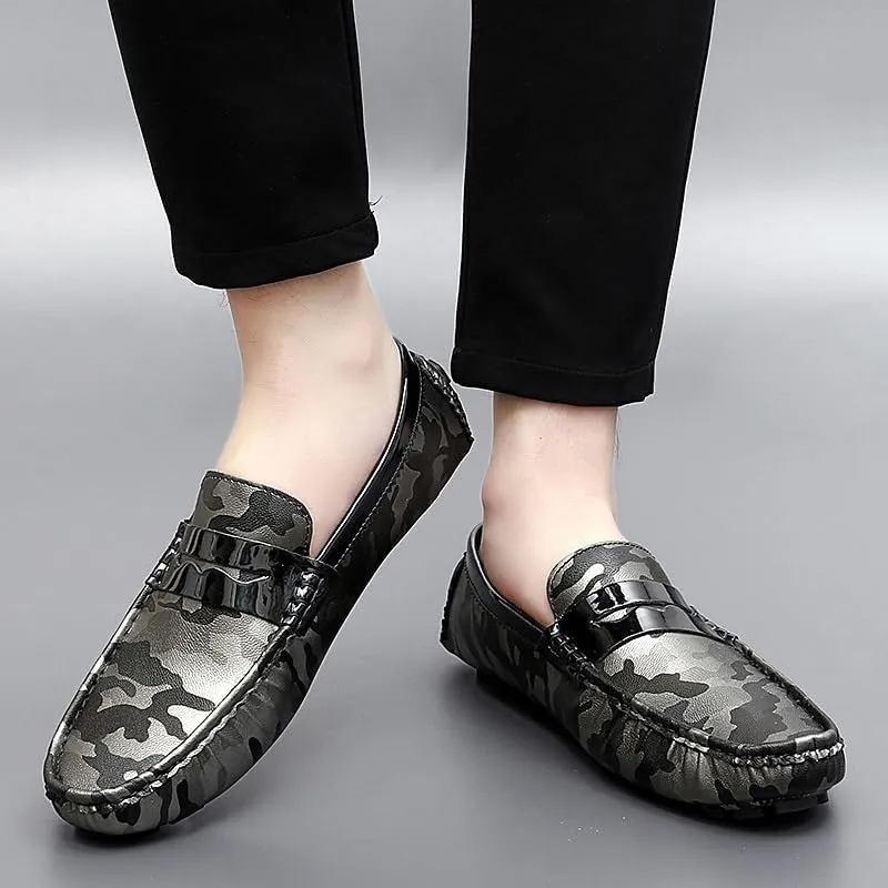 Mens Party Loafers Shoes Leather Working Solid Color Round Toe Anti-Slip Slip Resistant Rubber Sole Classic Slip On