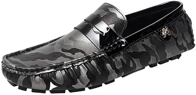 Mens Party Loafers Shoes Leather Working Solid Color Round Toe Anti-Slip Slip Resistant Rubber Sole Classic Slip On
