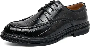 Men's Patent Leather Brogue Oxfords Fashion Comfortable Pointed Toe Lace-up Wingtips Dress Wedding Business Derbys Shoes