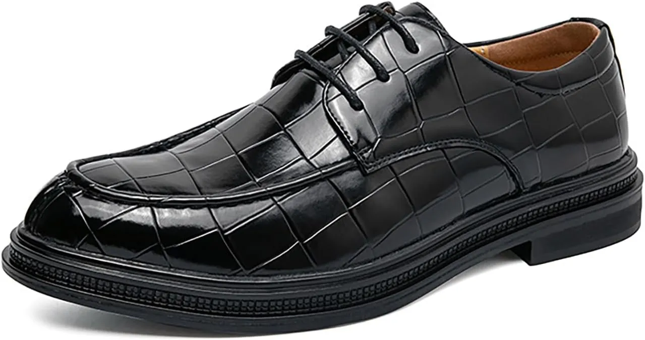 Men's Patent Leather Brogue Oxfords Fashion Comfortable Pointed Toe Lace-up Wingtips Dress Wedding Business Derbys Shoes