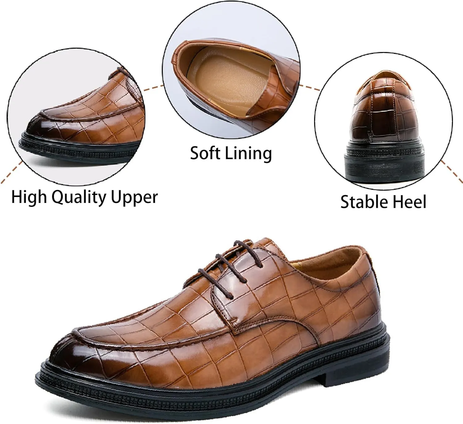 Men's Patent Leather Brogue Oxfords Fashion Comfortable Pointed Toe Lace-up Wingtips Dress Wedding Business Derbys Shoes