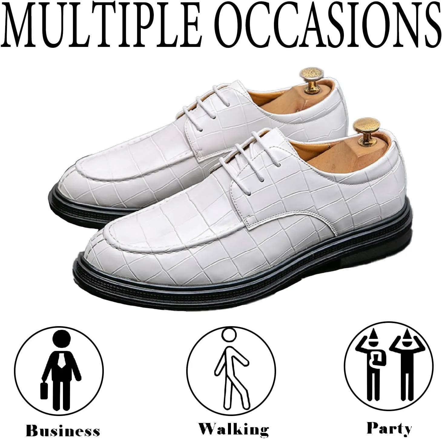 Men's Patent Leather Brogue Oxfords Fashion Comfortable Pointed Toe Lace-up Wingtips Dress Wedding Business Derbys Shoes