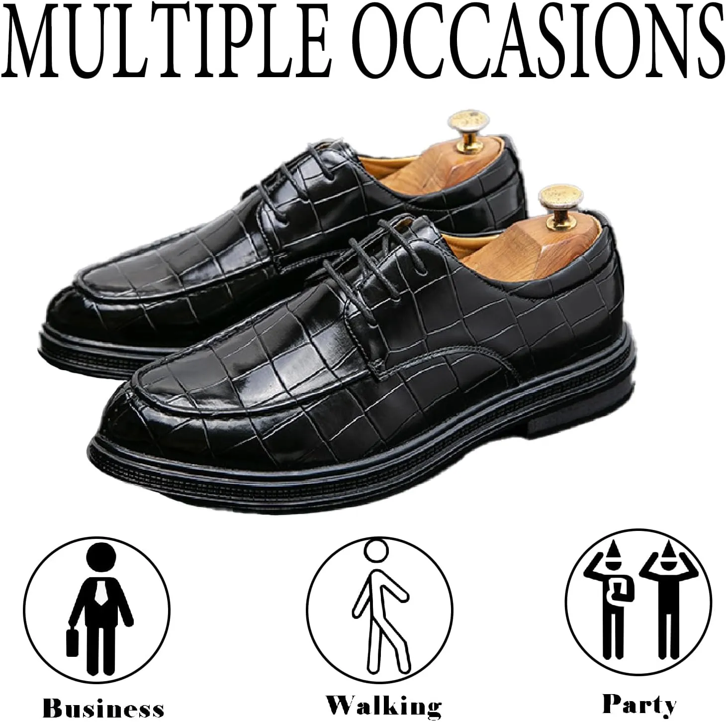 Men's Patent Leather Brogue Oxfords Fashion Comfortable Pointed Toe Lace-up Wingtips Dress Wedding Business Derbys Shoes
