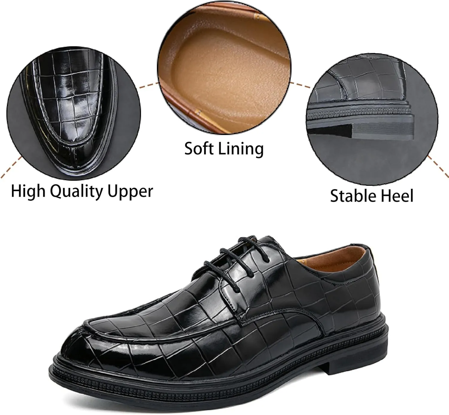 Men's Patent Leather Brogue Oxfords Fashion Comfortable Pointed Toe Lace-up Wingtips Dress Wedding Business Derbys Shoes