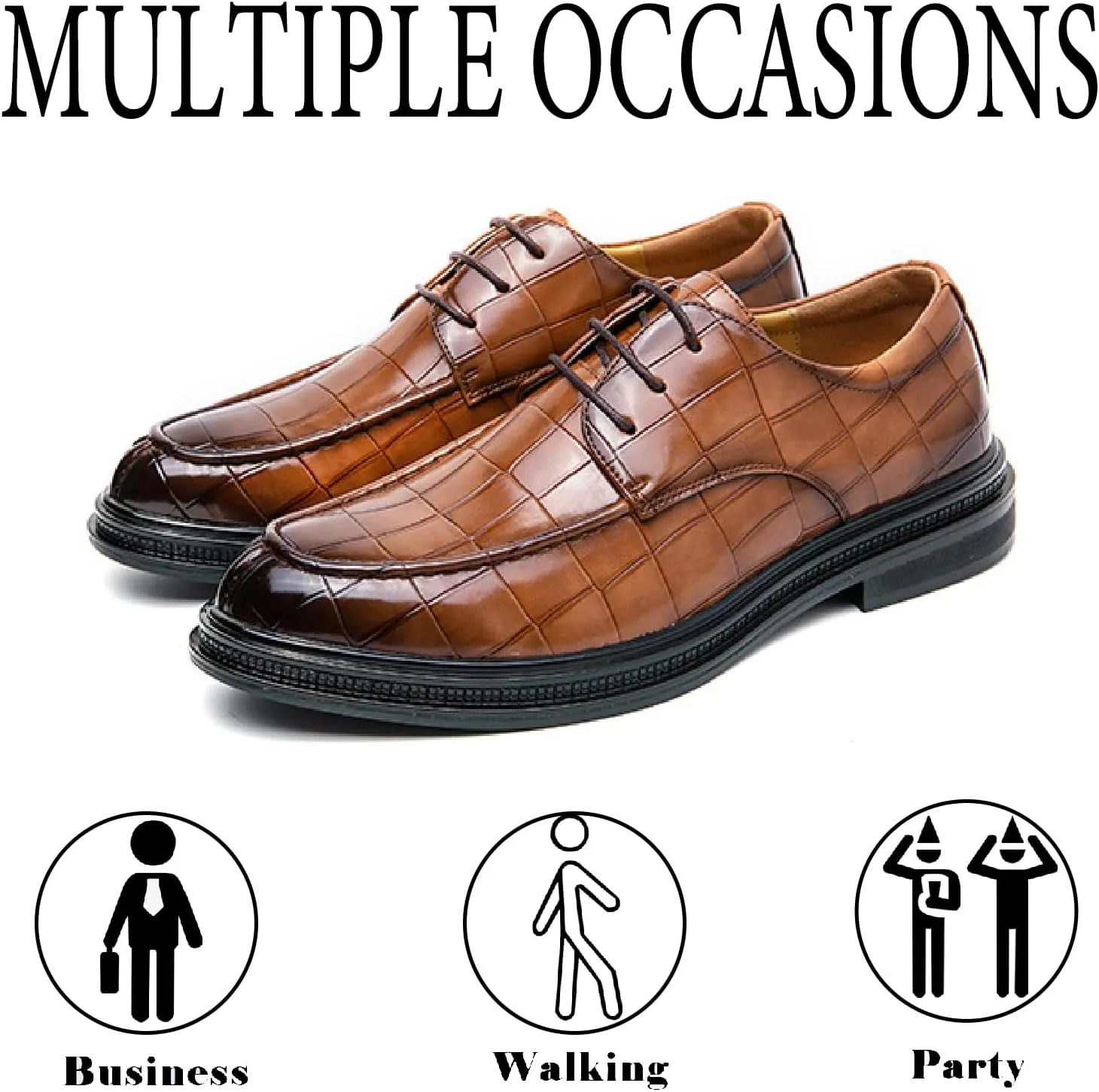 Men's Patent Leather Brogue Oxfords Fashion Comfortable Pointed Toe Lace-up Wingtips Dress Wedding Business Derbys Shoes