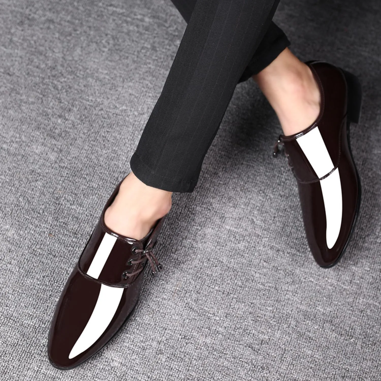 Men's Patent Leather Comfortable Dress Shoes Lace-ups Oxford Formal Business Suit Tuxedo Shoes