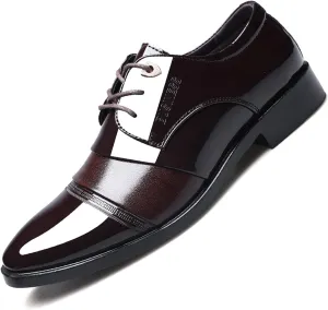 Mens Patent Leather Derbys Patchwork Pointed Toe Lace Up Shoes Business Formal Office Work Dress Shoes