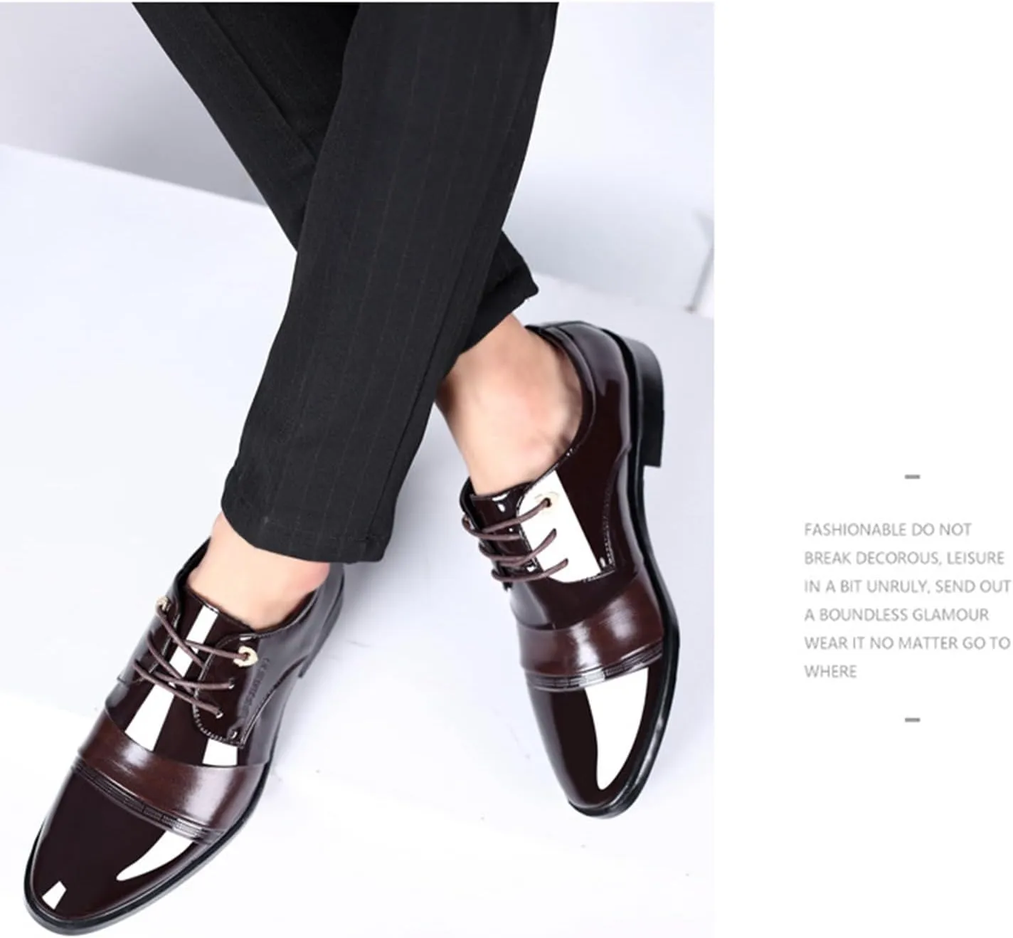 Mens Patent Leather Derbys Patchwork Pointed Toe Lace Up Shoes Business Formal Office Work Dress Shoes