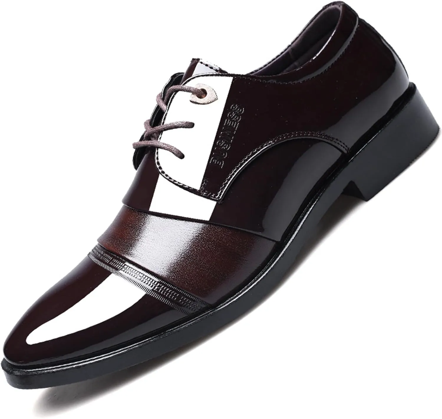 Mens Patent Leather Derbys Patchwork Pointed Toe Lace Up Shoes Business Formal Office Work Dress Shoes