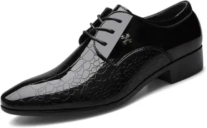 Men's Patent Leather Oxford Formal Business Dress Shoes Lace Up Derby Shoes Pointed Toe Shiny Flat Suit Tuxedo Shoes