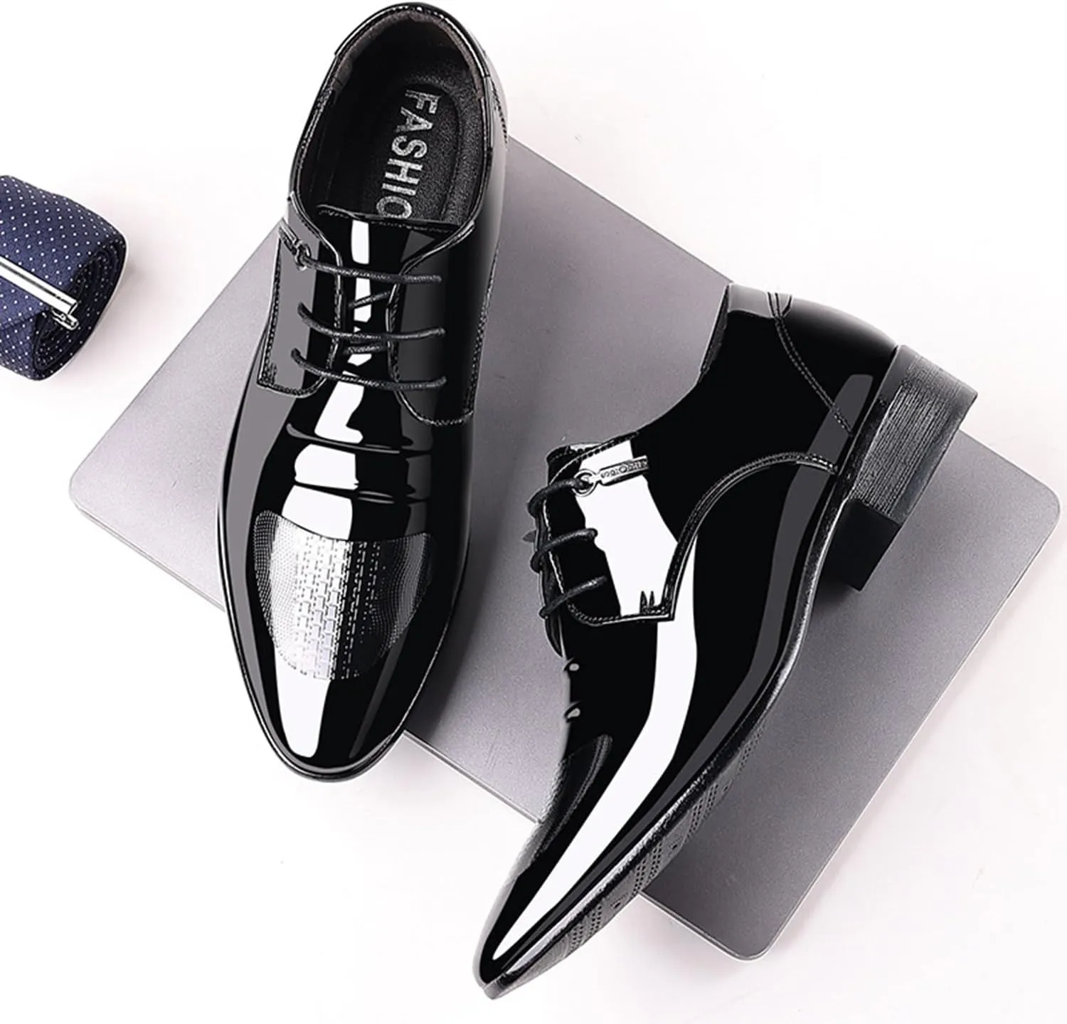 Men's Patent Leather Tuxedo Dress Shoes Classic Oxfords Lace-up Formal Business Shoes for Office Work Daily