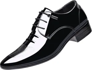Men's Patent Leather Tuxedo Dress Shoes Classic Oxfords Lace-up Formal Business Shoes for Office Work Daily