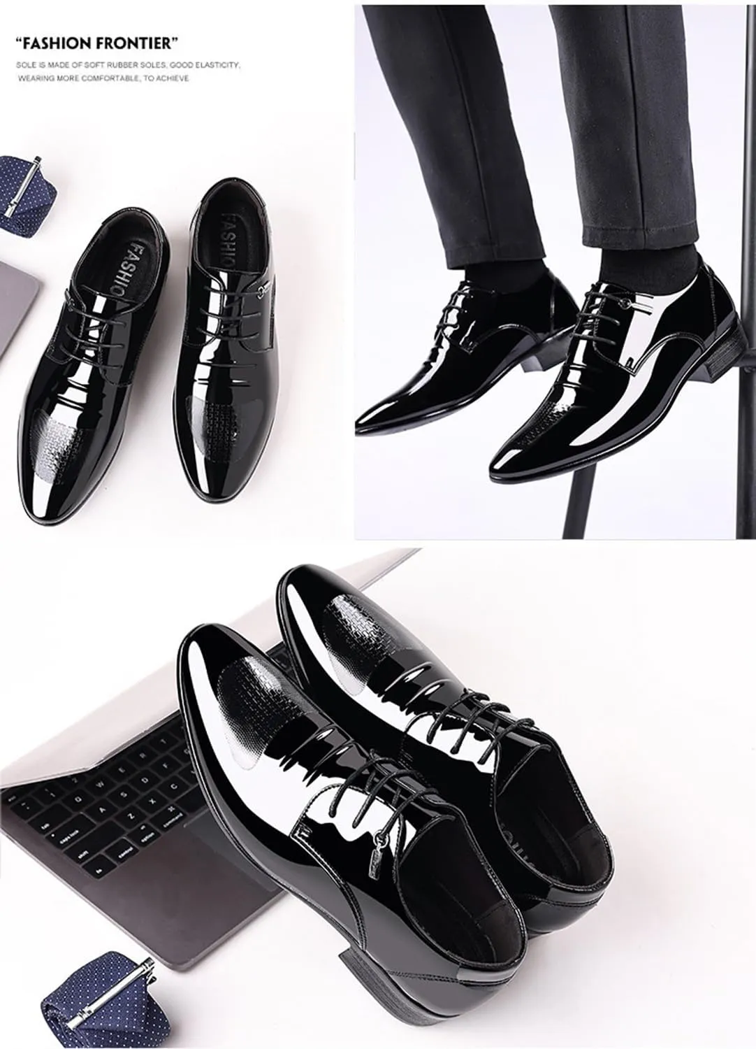 Men's Patent Leather Tuxedo Dress Shoes Classic Oxfords Lace-up Formal Business Shoes for Office Work Daily