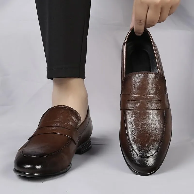 Men's Prom Loafers Faux Leather Business Round Toe Solid Color Working Rubber Sole Slip Shoe Slip On