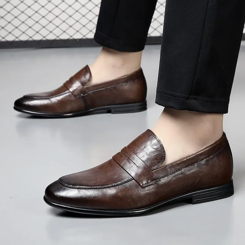 Men's Prom Loafers Faux Leather Business Round Toe Solid Color Working Rubber Sole Slip Shoe Slip On