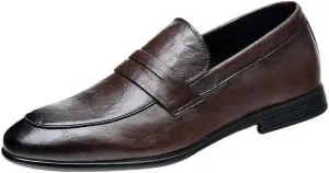 Men's Prom Loafers Faux Leather Business Round Toe Solid Color Working Rubber Sole Slip Shoe Slip On