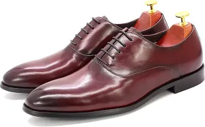 Mens Retro Formal Dress Oxfords Work Uniform Leather Lace-ups Wedding Party Derbys Breathable,Red-42