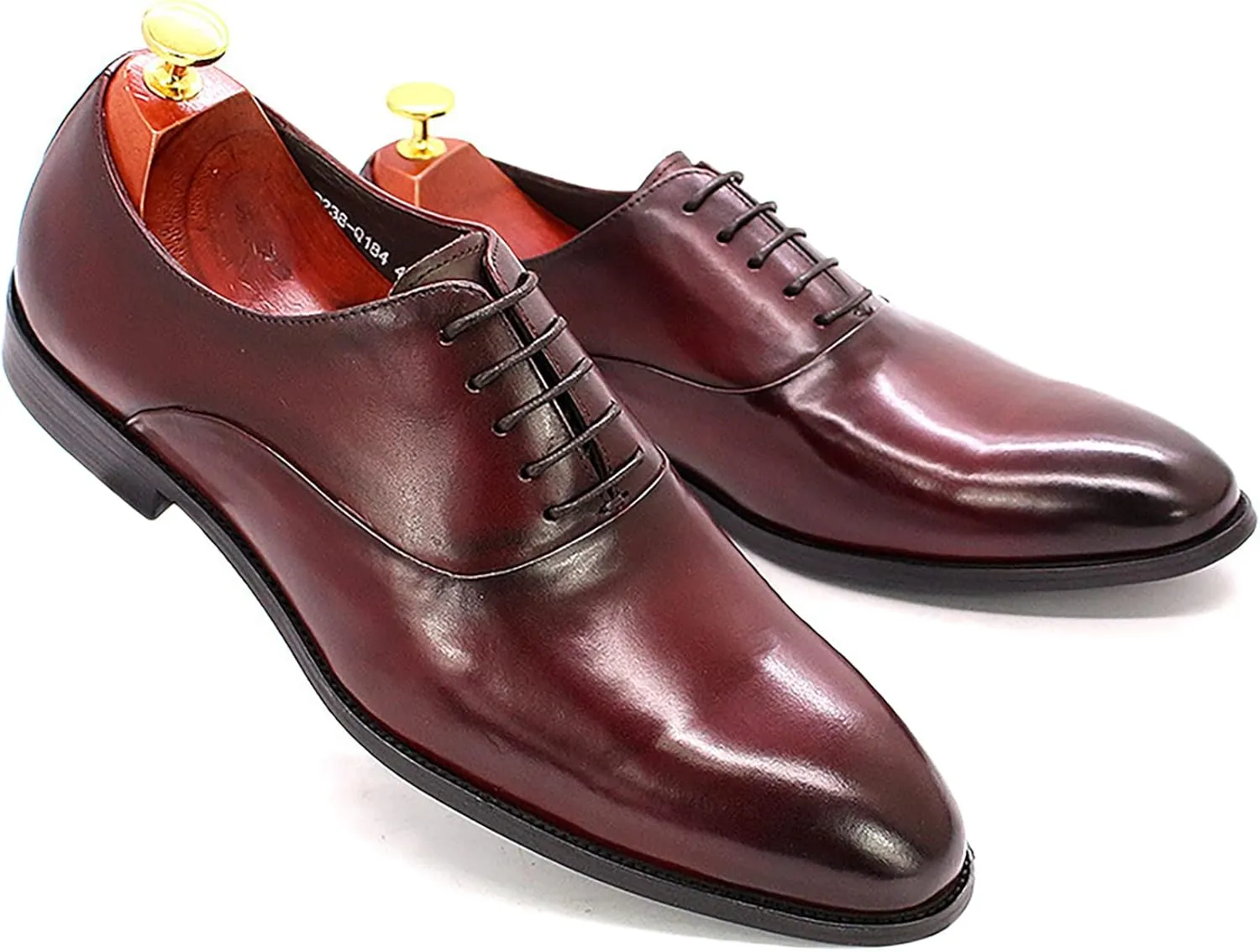 Mens Retro Formal Dress Oxfords Work Uniform Leather Lace-ups Wedding Party Derbys Breathable,Red-43