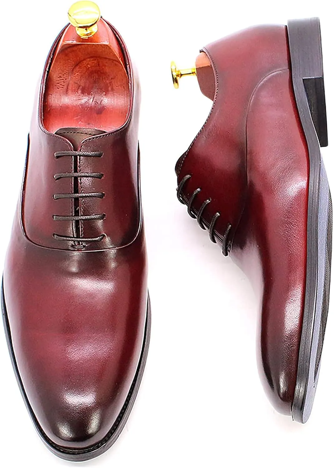 Mens Retro Formal Dress Oxfords Work Uniform Leather Lace-ups Wedding Party Derbys Breathable,Red-43