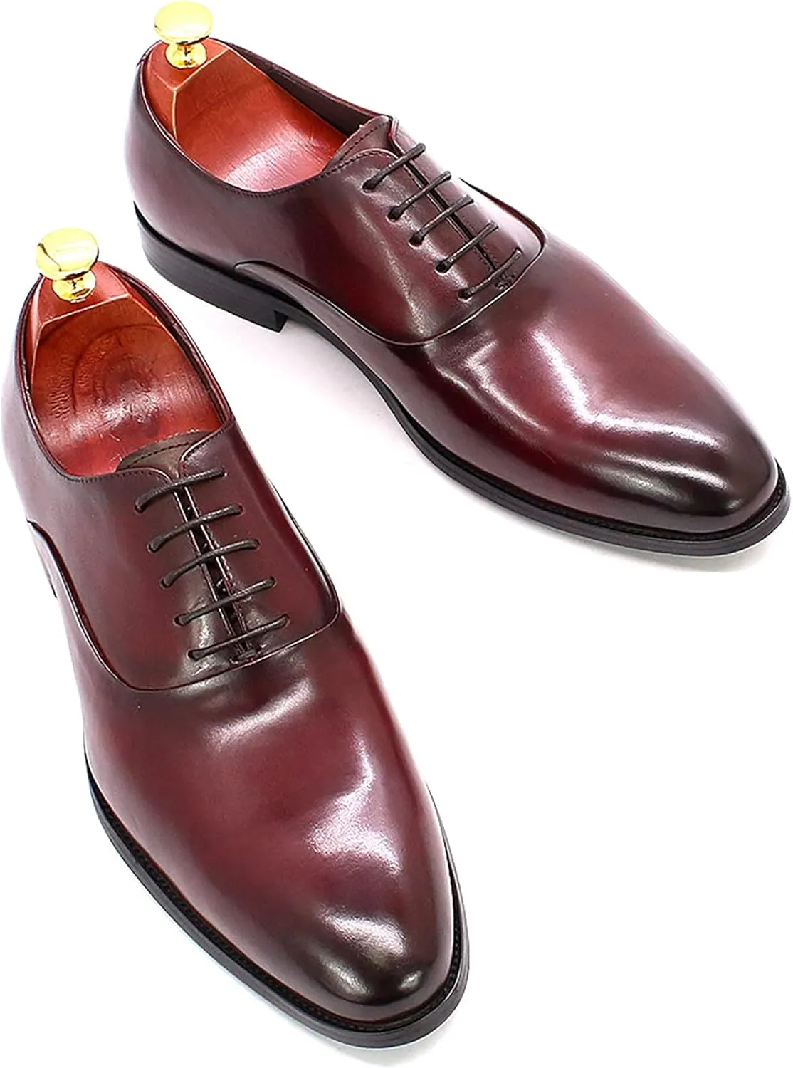 Mens Retro Formal Dress Oxfords Work Uniform Leather Lace-ups Wedding Party Derbys Breathable,Red-43