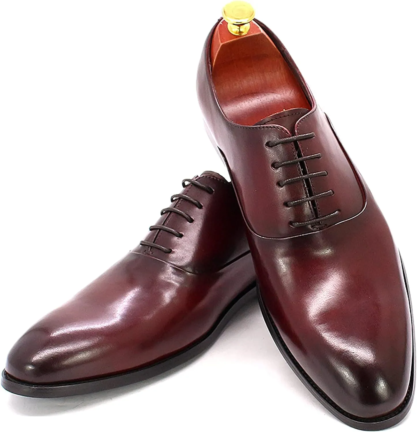 Mens Retro Formal Dress Oxfords Work Uniform Leather Lace-ups Wedding Party Derbys Breathable,Red-43