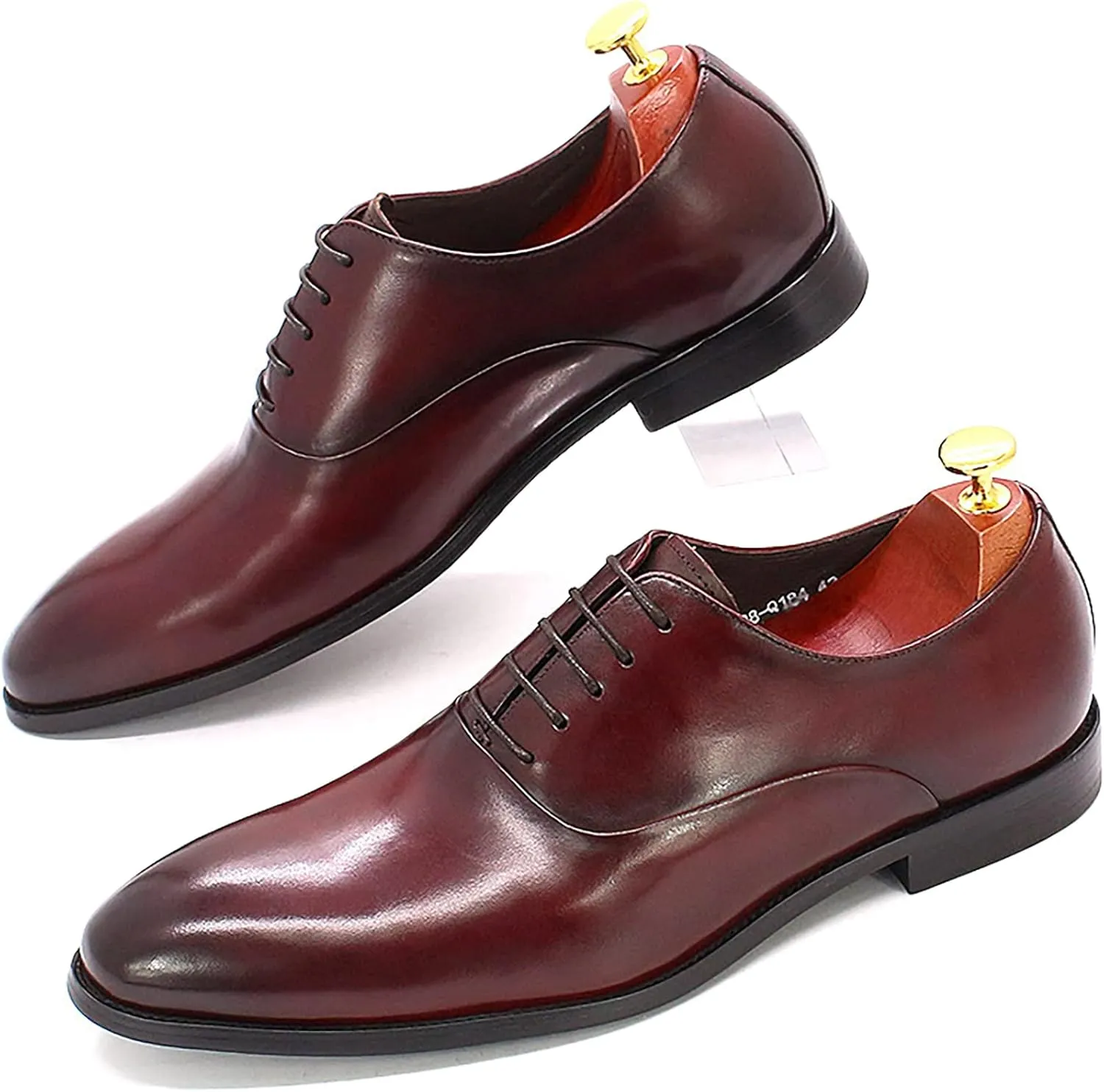 Mens Retro Formal Dress Oxfords Work Uniform Leather Lace-ups Wedding Party Derbys Breathable,Red-43