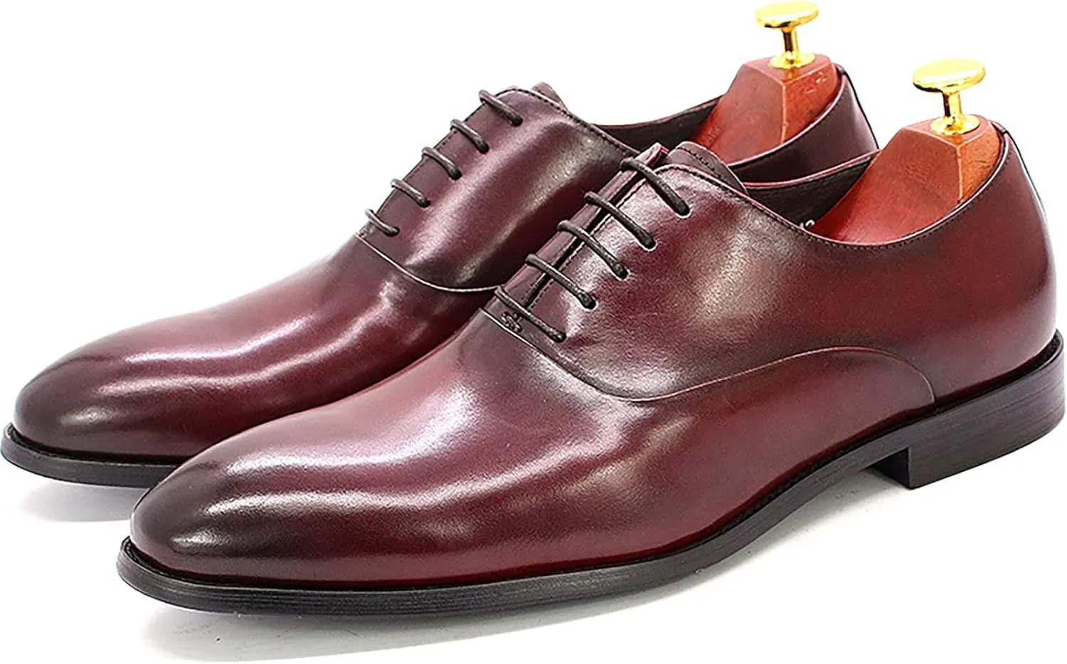 Mens Retro Formal Dress Oxfords Work Uniform Leather Lace-ups Wedding Party Derbys Breathable,Red-43