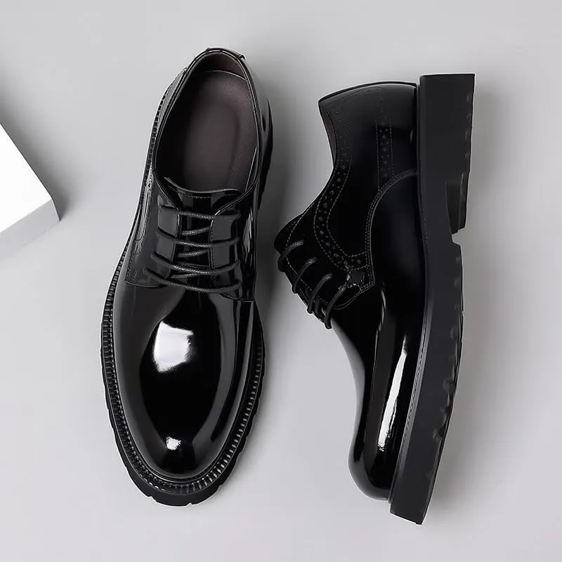 Men's Shiny Genuine Leather Dress Shoes Business Loafers England Flats Breathable Sport Outdoor Footwear Formal Leather Shoes for Weddings Office Prom