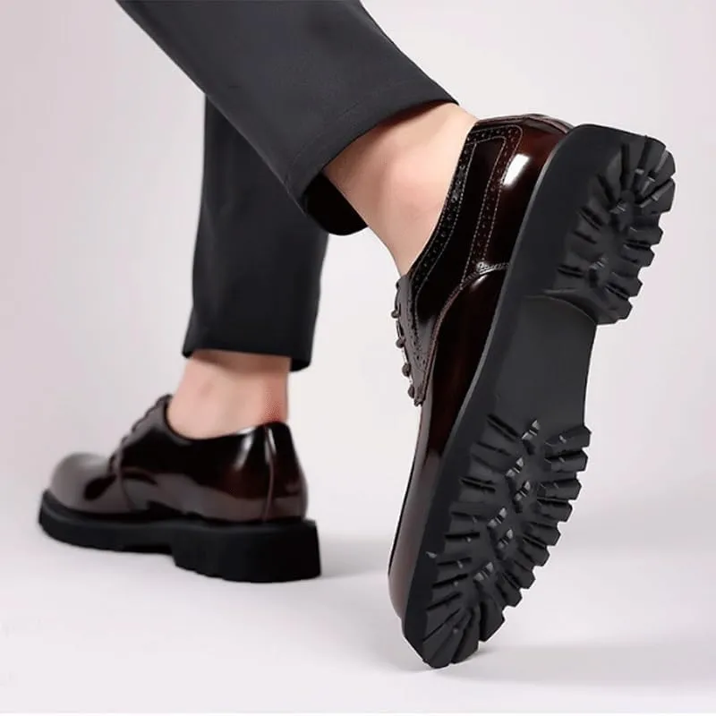 Men's Shiny Genuine Leather Dress Shoes Business Loafers England Flats Breathable Sport Outdoor Footwear Formal Leather Shoes for Weddings Office Prom