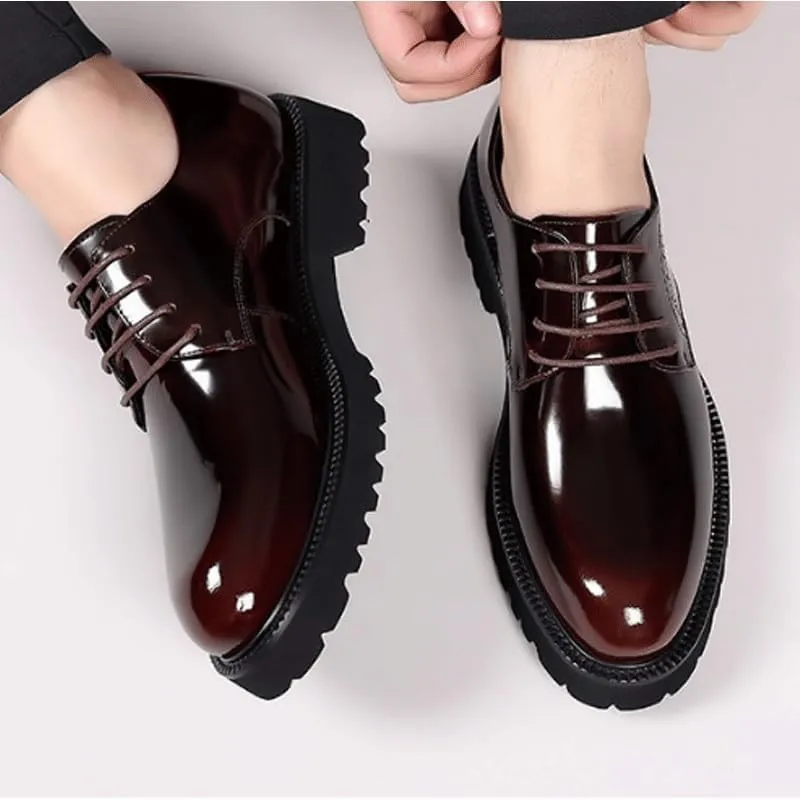 Men's Shiny Genuine Leather Dress Shoes Business Loafers England Flats Breathable Sport Outdoor Footwear Formal Leather Shoes for Weddings Office Prom