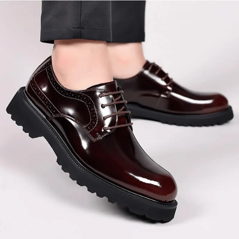 Men's Shiny Genuine Leather Dress Shoes Business Loafers England Flats Breathable Sport Outdoor Footwear Formal Leather Shoes for Weddings Office Prom