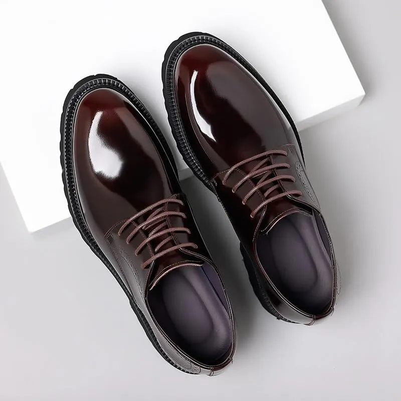 Men's Shiny Genuine Leather Dress Shoes Business Loafers England Flats Breathable Sport Outdoor Footwear Formal Leather Shoes for Weddings Office Prom