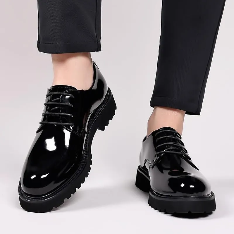 Men's Shiny Genuine Leather Dress Shoes Business Loafers England Flats Breathable Sport Outdoor Footwear Formal Leather Shoes for Weddings Office Prom