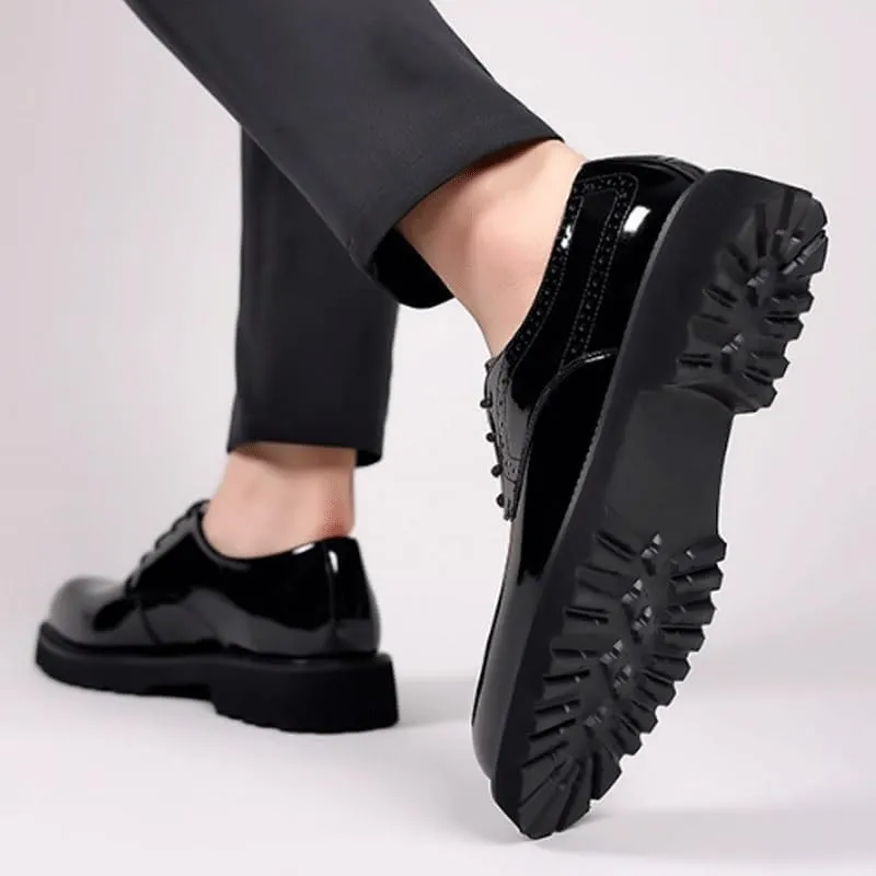Men's Shiny Genuine Leather Dress Shoes Business Loafers England Flats Breathable Sport Outdoor Footwear Formal Leather Shoes for Weddings Office Prom