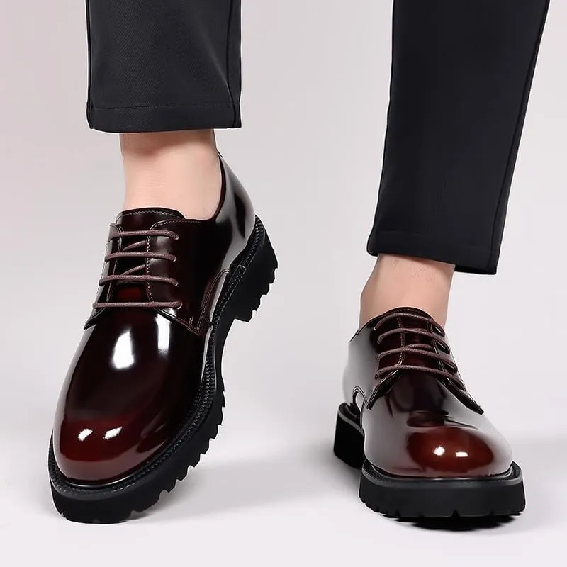 Men's Shiny Genuine Leather Dress Shoes Business Loafers England Flats Breathable Sport Outdoor Footwear Formal Leather Shoes for Weddings Office Prom