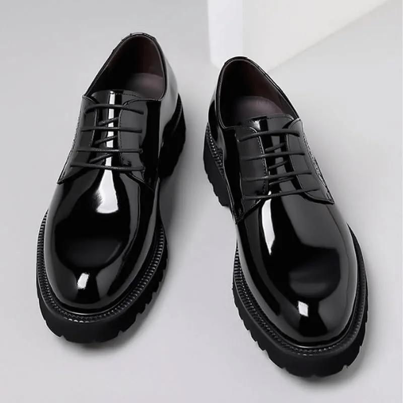 Men's Shiny Genuine Leather Dress Shoes Business Loafers England Flats Breathable Sport Outdoor Footwear Formal Leather Shoes for Weddings Office Prom