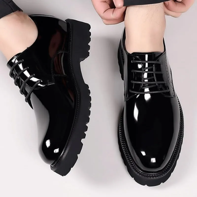 Men's Shiny Genuine Leather Dress Shoes Business Loafers England Flats Breathable Sport Outdoor Footwear Formal Leather Shoes for Weddings Office Prom
