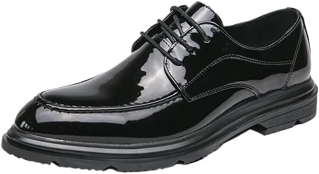 Men's Shiny Patent Leather Dress Shoes Stylish Lace-up Wingtip Brogues Casual Business Oxford Derby Shoes