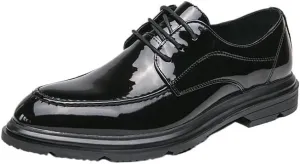 Men's Shiny Patent Leather Dress Shoes Stylish Lace-up Wingtip Brogues Casual Business Oxford Derby Shoes