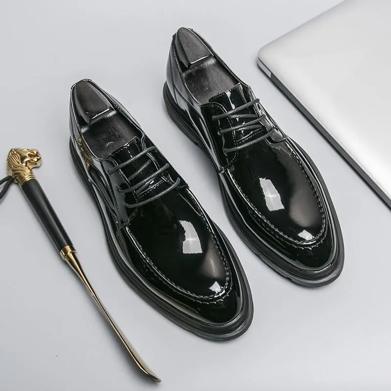 Men's Shiny Patent Leather Dress Shoes Stylish Lace-up Wingtip Brogues Casual Business Oxford Derby Shoes