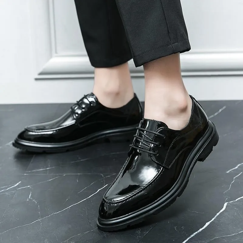 Men's Shiny Patent Leather Dress Shoes Stylish Lace-up Wingtip Brogues Casual Business Oxford Derby Shoes