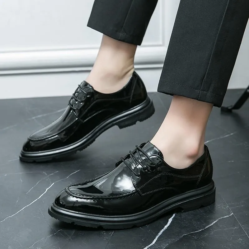 Men's Shiny Patent Leather Dress Shoes Stylish Lace-up Wingtip Brogues Casual Business Oxford Derby Shoes