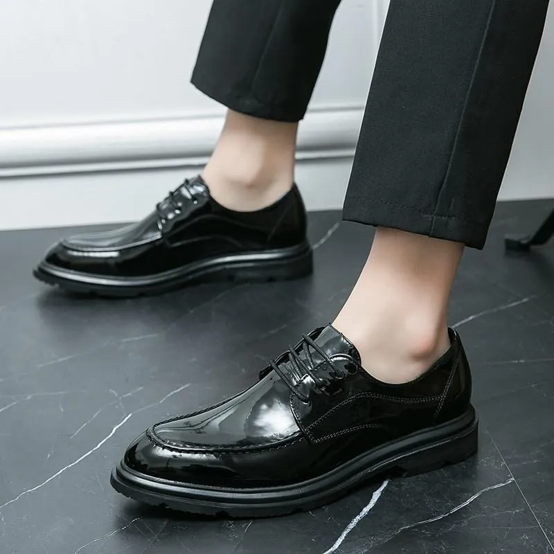 Men's Shiny Patent Leather Dress Shoes Stylish Lace-up Wingtip Brogues Casual Business Oxford Derby Shoes